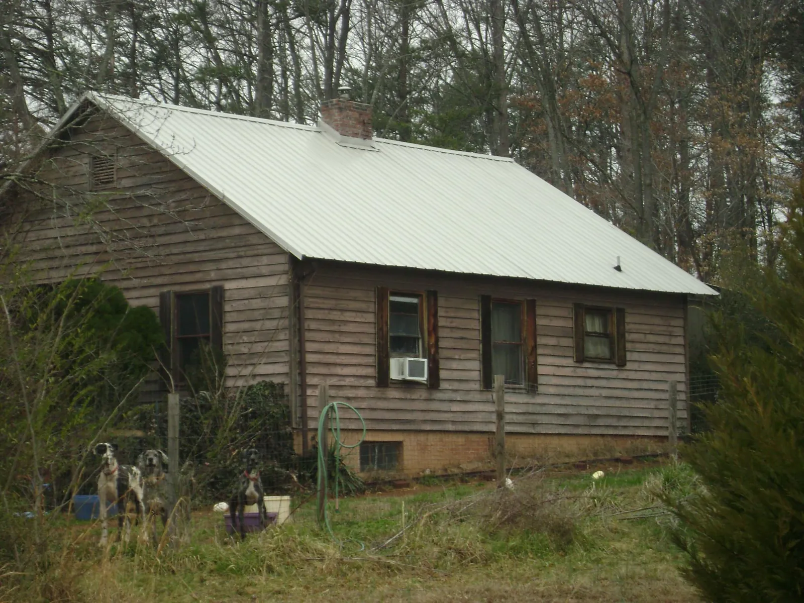 White metal roof on an old wood sided farmhouse, from a Asphalt Shingle Roof Repair job in Bowie